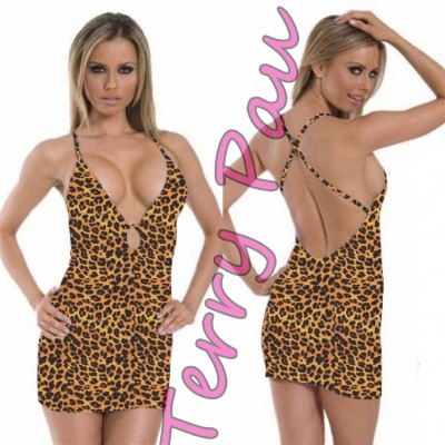 Terry Pau TP101149 Leopar Desenli Fantezi Mini Elbise